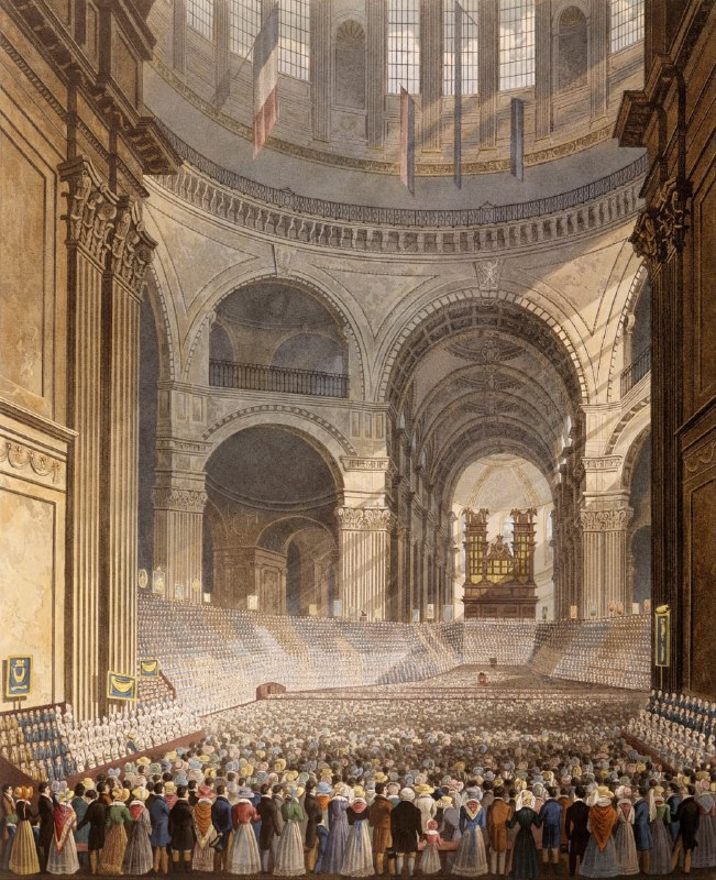 #艺术品《The Anniversary Meeting of the Charity Children in the Cathedral of St. Paul (1826)》 是由罗伯特·哈维尔（Robert Havell）创作的一幅画
