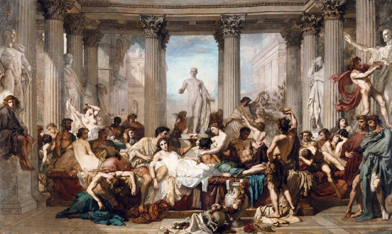 #艺术品 《罗马的堕落时期》（Romains de la décadence），是法国画家托马·库图尔（Thomas Couture）于1847年完成的一幅大型历史画作，如今收藏于巴黎奥赛博物馆（Musée d’Orsay）