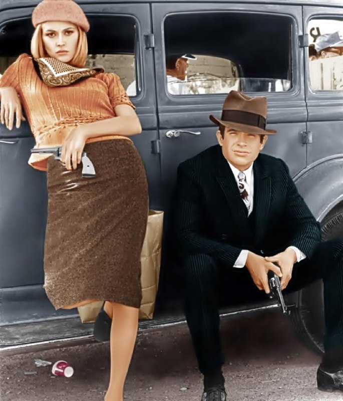 #名人 1960年代经典 — 费·唐纳薇（Faye Dunaway）与沃伦·比蒂（Warren Beatty）主演 #电影《邦妮和克莱德》（1967年）