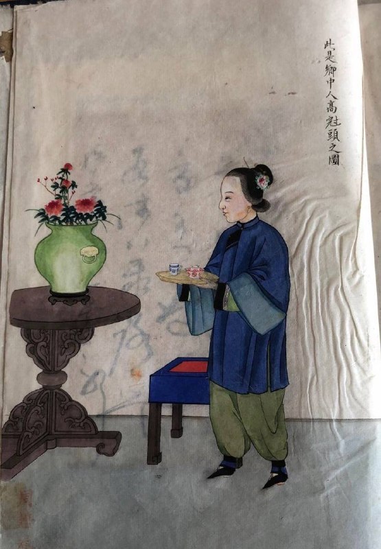 清国晚期的中国女性发型，约1900年，纸上水彩画，由北京周派传工作室制作