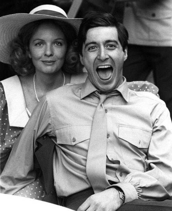 #名人 1972年，黛安·基顿与阿尔·帕西诺在《教父》片场Diane Keaton and Al Pacino during the filming of The Godfather in 1972