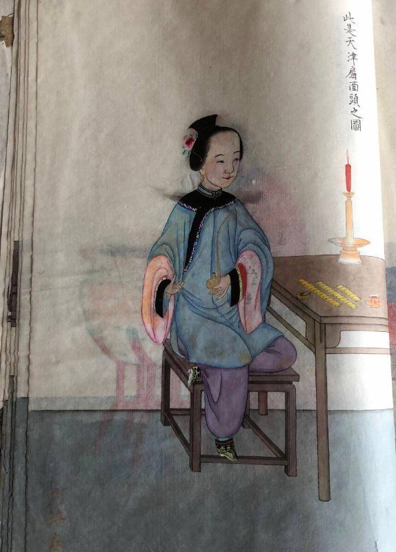 清国晚期的中国女性发型，约1900年，纸上水彩画，由北京周派传工作室制作
