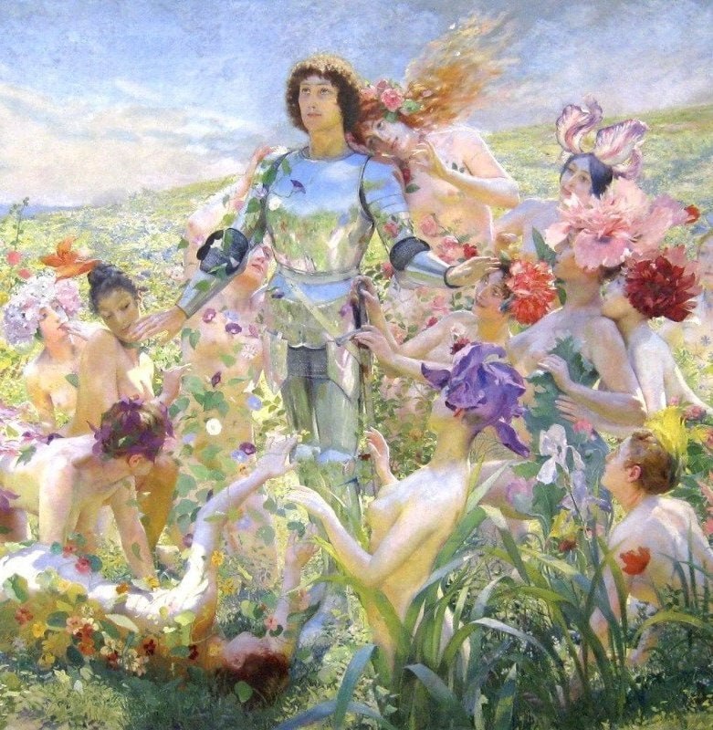 #艺术品《花之骑士》，乔治·罗什格罗斯（Georges Rochegrosse，1894）#艺术品《花之骑士》，乔治·罗什格罗斯（Georges Rochegrosse，1894）