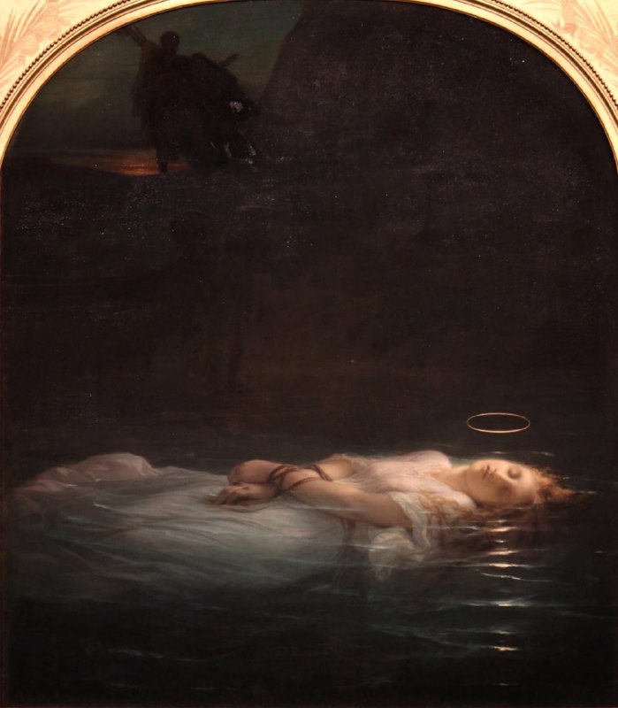 #艺术品《年轻的殉道者》（1855），保罗·德拉罗什（Paul Delaroche）这幅画描绘了一位年轻女性在宗教迫害中殉道的场景，是德拉罗什典型的历史与宗教题材作品