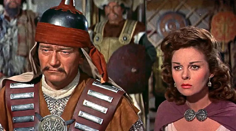 ↩️🖼 约翰·韦恩在《征服者》中饰演成吉思汗，该片于1954年在犹他州圣乔治拍摄，拍摄地点距离内华达核试验场约137英里（约220公里）