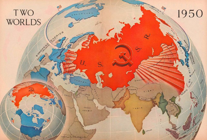 #海报 《時代》雜誌（1950 年）發表的地圖顯示了蘇聯及其在歐洲和亞洲的勢力範圍