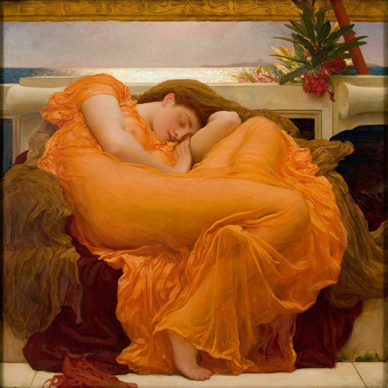 #艺术品 《灿烂的六月》（Flaming June）是英国画家弗雷德里克·莱顿（Frederic Leighton）于1895年创作的一幅油画，是维多利亚时代晚期艺术的代表作之一
