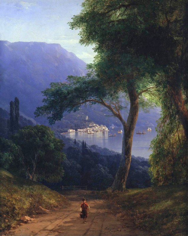 #艺术品《View from Livadia Park (1861)》 是俄国画家 Ivan Aivazovsky（1817-1900）创作的一幅风景画