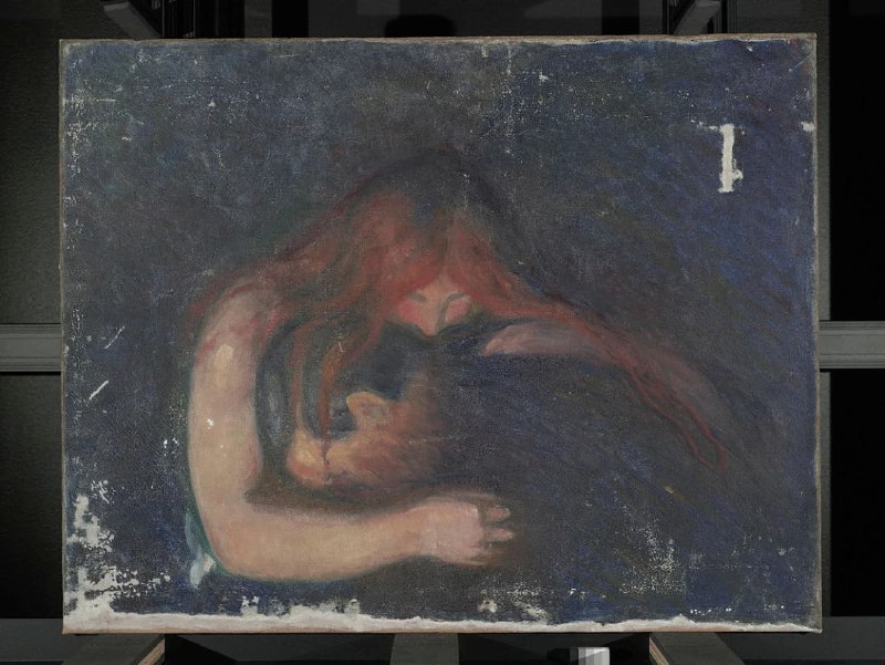 #艺术品《吸血鬼》 (Vampire)，原名《爱与痛苦》（Love and Pain）是挪威画家爱德华·蒙克（Edvard Munch）于1895年创作的一幅作品