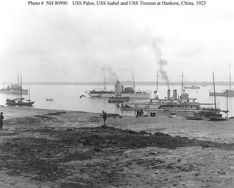 美国军舰在汉口，中国，低水位，1925年