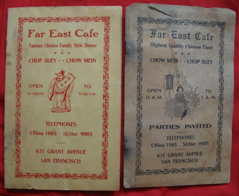 1920-30年代，旧金山唐人街中餐厅（遠東樓）菜单