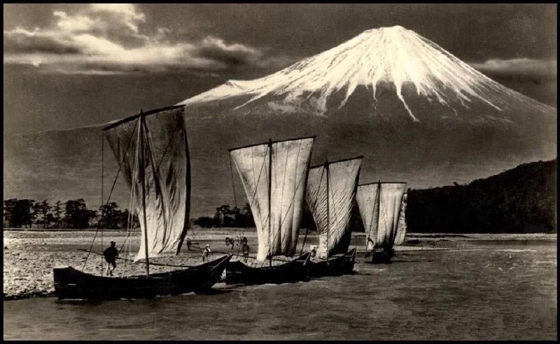 1920，日本，横滨港与富士山