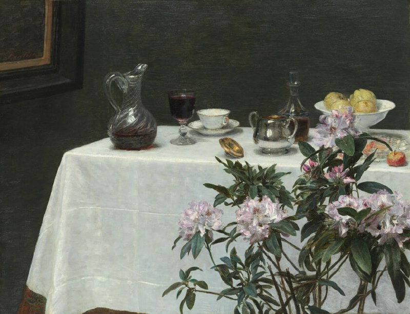 #艺术品《静物：桌角》（Still Life: Corner of a Table）日期：1873年艺术家：亨利·方丹·拉图尔法国，1836-1904年类别： 静物画画风： 现实主义（来自：Henri Fantin-Latour - Still Life ）