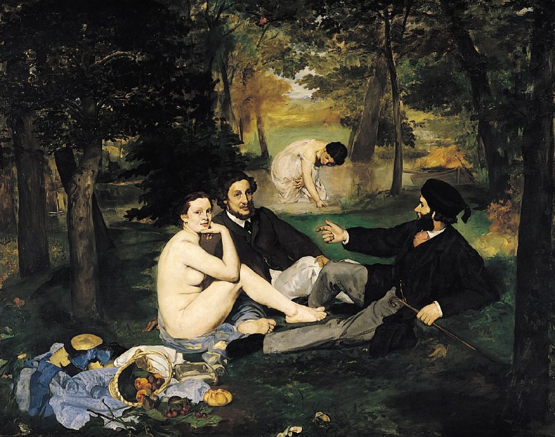 #艺术品 马奈《草地上的午餐》(Le Déjeuner sur l'herbe)，1863年，收藏于巴黎奥塞美术馆