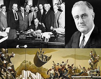 左上：TVA 法案于 1933 年签署成为法律